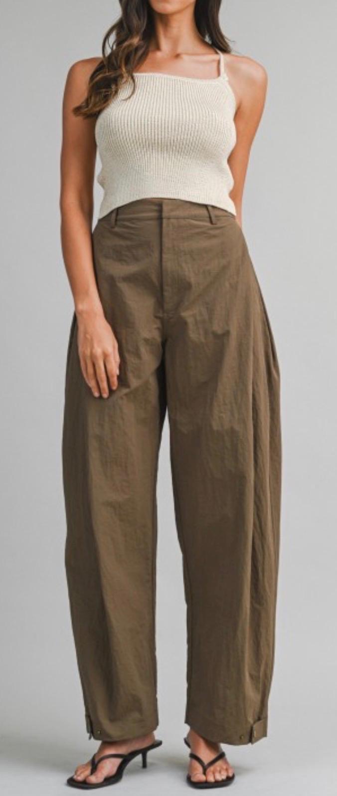 High waist dark olive barrel pants