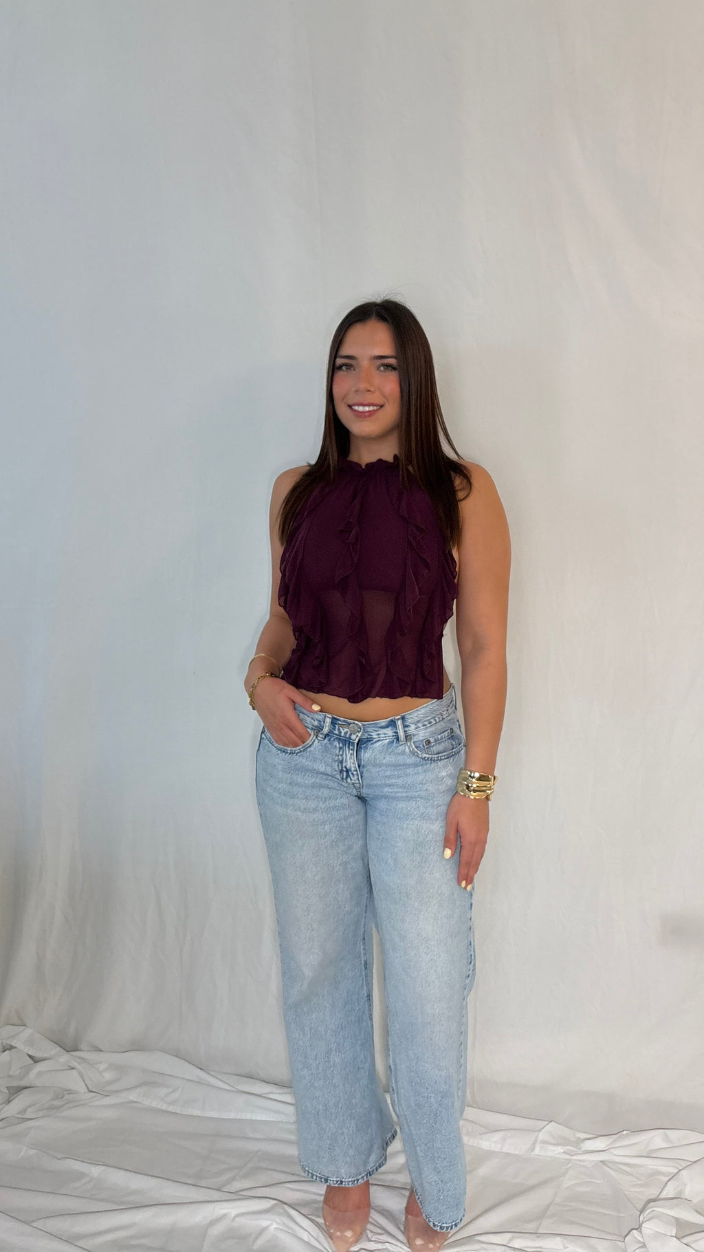 Sienna Ruffle Top Burgundy